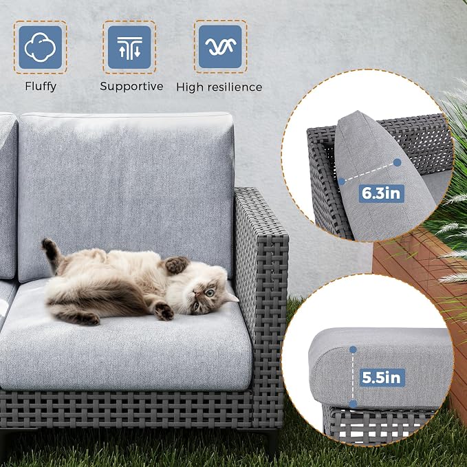 Jocoevol 5 Pieces Outdoor Patio Conversation Set – Rattan L-Shaped Corner Sofa Comfortable Thickening Cushions for Garden, Balcony,Weatherproof Waterproof UV Resistance