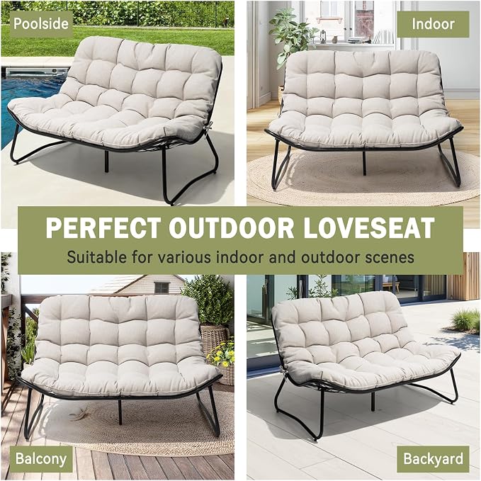Crestlive Products Outdoor Couch，Patio Loveseat with Soft Cushions All Weather Patio Furniture for Porch/Balcony/Yard (2PC Beige)