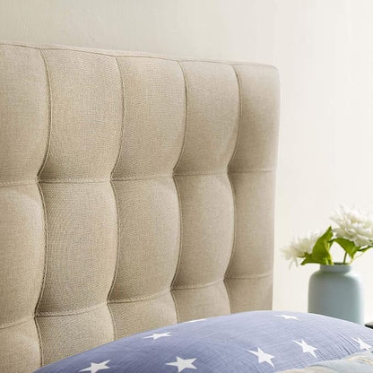 Modway Lily Tufted Linen Fabric Upholstered Twin Headboard in Beige