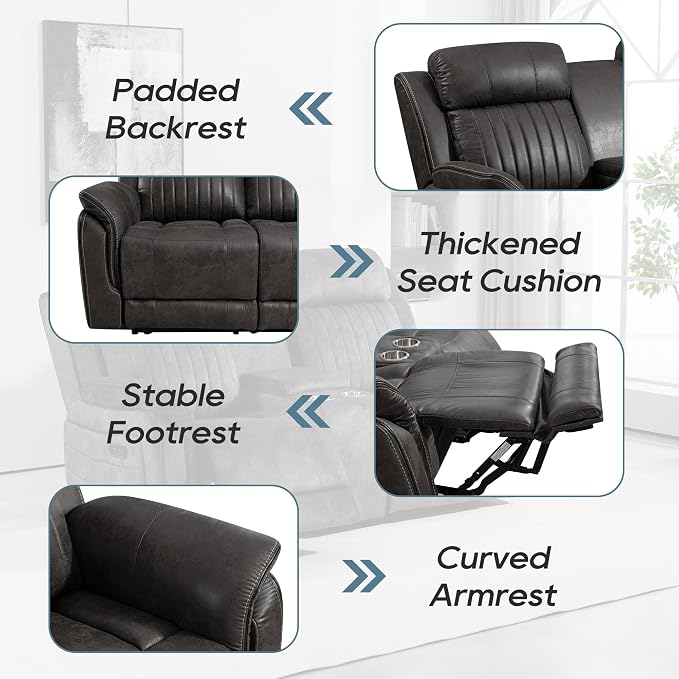 Zero Gravity Power Reclining Loveseat with Console, Reclining Loveseat with Adjustable Headrest, Power Loveseat Recliner Sofa with USB & Type-C Ports for Living Room (Badlands Charcoal)