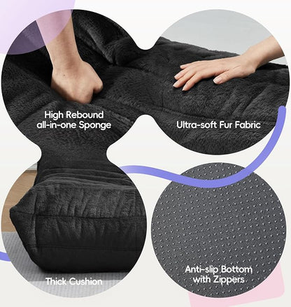 Hobestluk Medium Bean Bag Chair Faux Fur Fabric BeanBag Couch for Playroom | Black Plush,Ergonomic Design,Memory Foam,Strong Supportive,No Assembly Required,Decorative Style for Living Room Bedroom