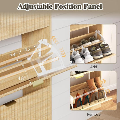 HUANLEGO Shoe Cabinet Storage for Entryway with 3 Flip Drawers, Fluted Narrow Shoe Organizer with Wooden Legs, Freestanding Slim Shoe Storage Hidden Shoe Rack Organizer for Front Door Entrance, Oak