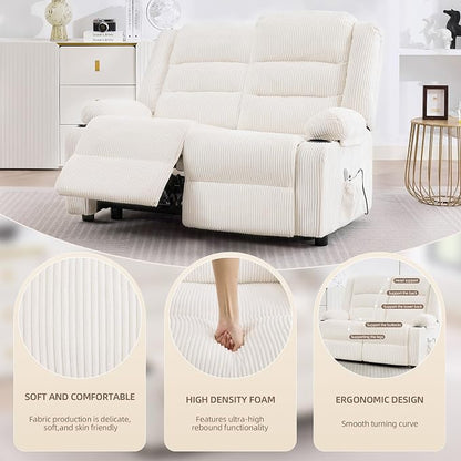 52Inch Reclining Loveseat Sofa,Power Loveseat Recliner,Electric Love seat Recliner Sofa for Bedroom,Living Room with Charging Ports,Striped White