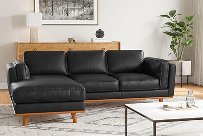 Valencia Artisan Full Leather Sofa - Left Chaise Sectional Couch - Pure Full Italian Nappa Leather Couch, Solid Wood Accent and Ultimate Comfort, Black
