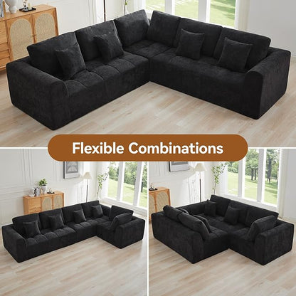 110''Modular Sectional Couches for Living Room, Cloud Boneless Compressed Sectional Sofa, Oversized L Shaped 5 Seater Upholstered Memory Foam Sofa, No Assembly, Chenille Black