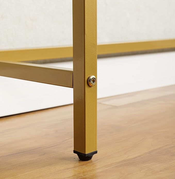 loglus Small Console Table for Entryway, Faux Marble MDF Sofa Table with Golden Frame, Single Layer, White Marble, 9.45" D x 38.19" W x 30" H