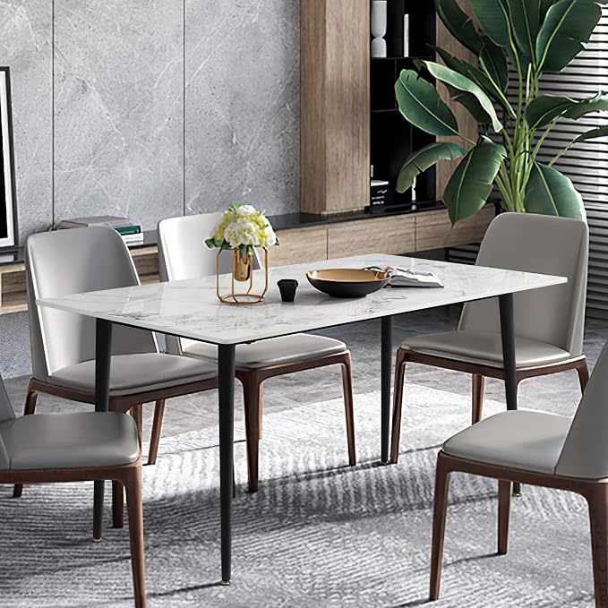 Wisfor Sintered Stone Dining Table: 47.2x27.5 Inch White Kitchen Table with Metal Legs - 6-Seat Breakfast Table for Dining Room, Restaurant (No Chairs)