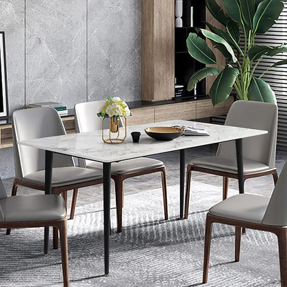 Wisfor Sintered Stone Dining Table: 47.2x27.5 Inch White Kitchen Table with Metal Legs - 6-Seat Breakfast Table for Dining Room, Restaurant (No Chairs)