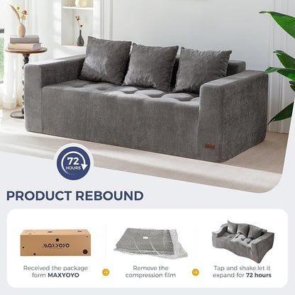 MAXYOYO Modular Sofa Couch, 75" Oversized Loveseat Boneless Cloud Couch with Deep Seat, Chenille Upholstered Living Room Comfy Sofa Chair for Living Room, No Assembly Required, Light Grey