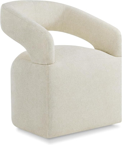 KISLOT Upholstered Dining Chairs Set of 1, Modern Rolling Dining Chairs with Hidden Casters, Arm Kitchen Chairs with Linen Look Fabric, Padded Barrel Chairs for Dining Room, Kitchen, Cream Beige