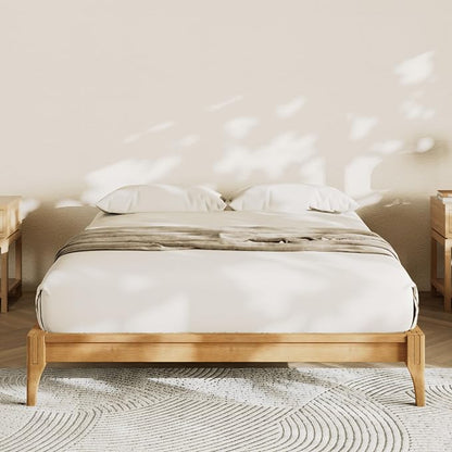 Merax King Size Bamboo Platform Bed, Mid-Century Modern Bed Frame with Wood Slat Support, No Box Spring Needed, Easy Tool-Free Assembly, Natural