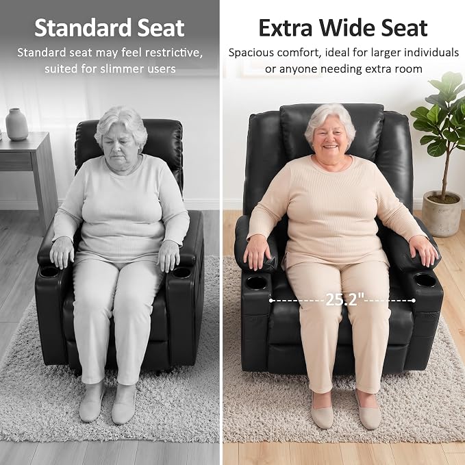 MCombo Power Lift Recliner Chair for Elderly R7042(Black, Small-Wide) | Heat and Massage, Breathable Faux Leather, USB& Type C Charging Port, FSC Certified
