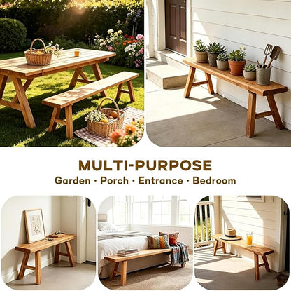 Farmhouse Indoor Wooden Living Room Dining Bench, Asian Natural Wood Kitchen Entryway Benc with Armless Design and Short Height, Solid Wood Shoe Bench Entryway Benches (47.2 * 10.2 * 17.7)