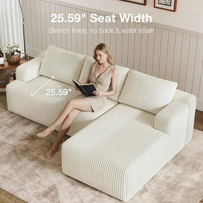 Novilla L-Shape Sectional Couches for Living Room with Smarts Coil® Support, 3 Seater Sectional Sofas for Living Room Bedroom, Corduroy Cloud Couch Sectional, No Assembly(Beige, Right Hand Facing)