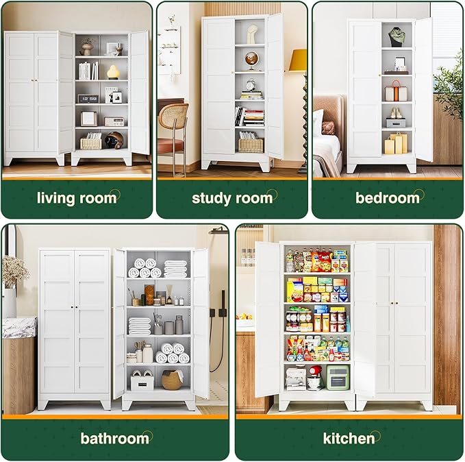 Letaya 72" H Metal Storage Cabinet with 2 Doors and 4 Shelves,Tall Kitchen Pantry Cabinets,Utility Pantry Organizers for Cupboard/Dining/Bathroom/Home Office/Garage (Black, 72" H x 18" D x 33.5" W)