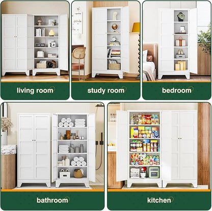 Letaya 72" H Metal Storage Cabinet with 2 Doors and 4 Shelves,Tall Kitchen Pantry Cabinets,Utility Pantry Organizers for Cupboard/Dining/Bathroom/Home Office/Garage (Black, 72" H x 18" D x 33.5" W)