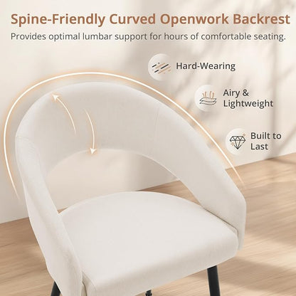 LUE BONA Modern Dining Chairs Set of 6, Upholstered Armrest Side Chairs for Kitchen & Dining Room, 18.5" Seat Height, Comfortable Curved Hollow Backrest, Black Metal Legs, Easy Assembly, Beige