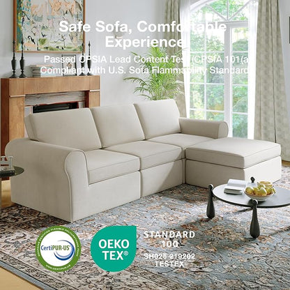 Novilla 108" Modular Sectional Sofa, Modular Sectional Couches for Living Room, Chenille Removable Cover Boneless Couch with Smarts Coil® Support U-Shaped Couch(Beige, 3 Seater + 2 Ottoman)