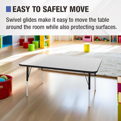 Norwood Commercial Furniture 36-Inch Adjustable Height Classroom Activity Table for Kids & Adults, Rectangular Activity Table for School and Home, Black