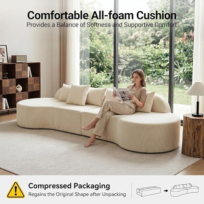 Oversized Modern Curved Cloud Couch Sectional, Boneless Compression Sofa, Modular Sectional Couches, High Density Foam Deep seat Couch with Pillows, Corduroy Sofa for Living Room Office