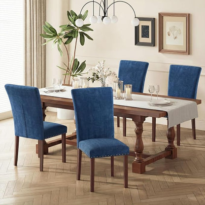 MALOL Dining Chairs Set of 4, High Back Dining Chair with Wood Legs and Nailhead Trim, Modern Padded Kitchen Room Chairs for Dining Room/Restaurant, Dark Blue