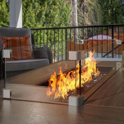 Nuu Garden Tempered Glass Wind Guard for Rectangular Propane Fire Pit Table 28.7''*10.2''*5.5'' Inch, Durable Flame Guard Shield with Aluminum Alloy Corner Brackets for Outdoor Patio Gas Fire Table