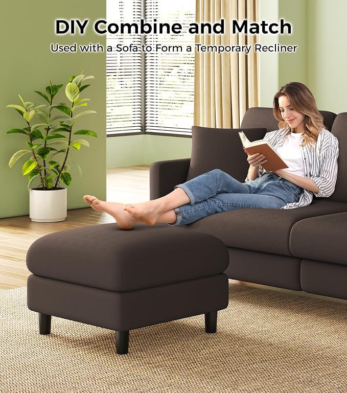 Welzona Teddy Storage Ottoman, 26.7" Large Living Room Ottoman, All-Wood Coffee Table Ottomans with Storage, Tool-Free Setup Ottomans for Living Room, Bench for Bedroom, Brown