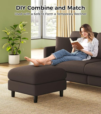 Welzona Teddy Storage Ottoman, 26.7" Large Living Room Ottoman, All-Wood Coffee Table Ottomans with Storage, Tool-Free Setup Ottomans for Living Room, Bench for Bedroom, Brown