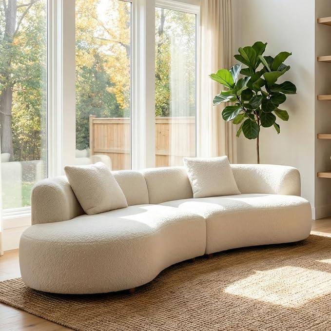 Acanva Formia Boucle Curved Sectional Couch for Living Room | Modular Sofa, Modern Minimalist, Wood Frame, For Apartment, Home Office