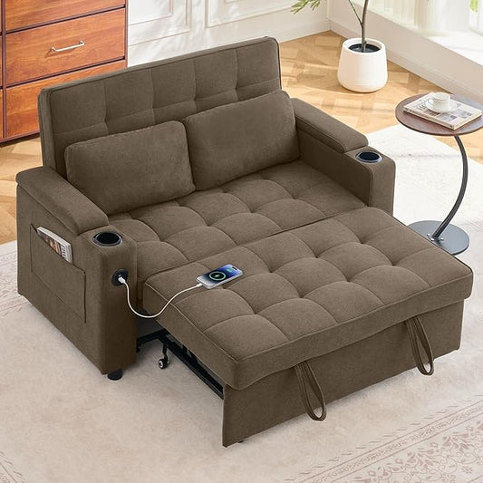 Korser 55.5'' 3-in-1 Convertible Sofa Bed, Pull Out Couch with 5-Position Adjustable Backrest, Loveseat Sleeper Sofa for Small Spaces, Sofa Couch with Cup Holders for Living Room, Office, Chenille
