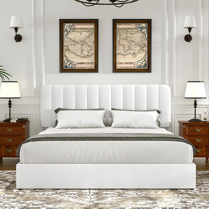 VECELO King Size Upholstered Bed Frame with 4 Drawers and Headboard, Velvet Platform Storage Bedframe, Wooden Slats Support, No Box Spring Needed,Snow-White