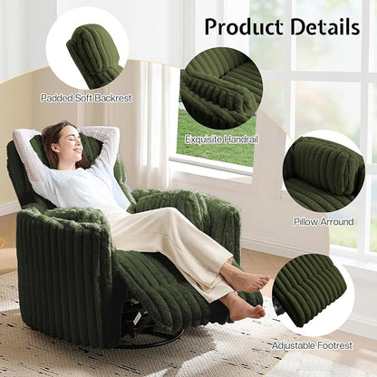 Jocisland Power Recliner Nursery Chair for Adults, Electric Swivel Rocking Glider with USB & Type-C, Soft Fabric Armchair with 2 Pillows, Cozy Reclining Sofa for Living Room, Bedroom, Green