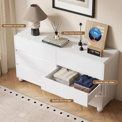 Furniway 3 Piece Bedroom Set, 6 Drawer Dresser and 2 Drawer Nightstand Set of 2 with Round Legs, Modern Wood Chest of Drawers Storage Cabinet for Bedroom, White