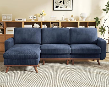 Vesgantti 97" Modular Sectional Sofa Dark Blue, L-Shaped Couch with Movable Ottoman, Comfy Corduroy Couch with Spring Cushion, Modular Sofa with Deep Seat for Living Room, Bedroom and Apartment