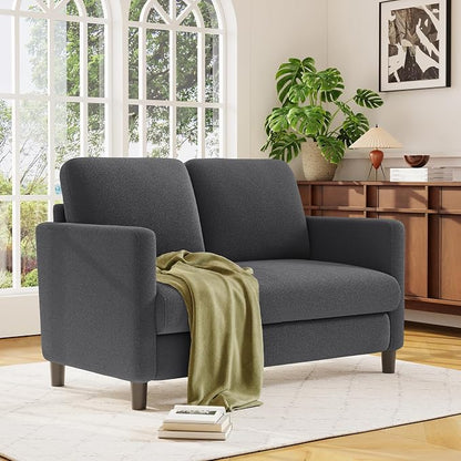 Welzona Loveseat, 51" Small Couch, Comfy Teddy Love Seat for Living Room, Tool-Free Setup Loveseat Sofa for Small Spaces, All-Wood Small Sofa Couch for Bedroom, Grey
