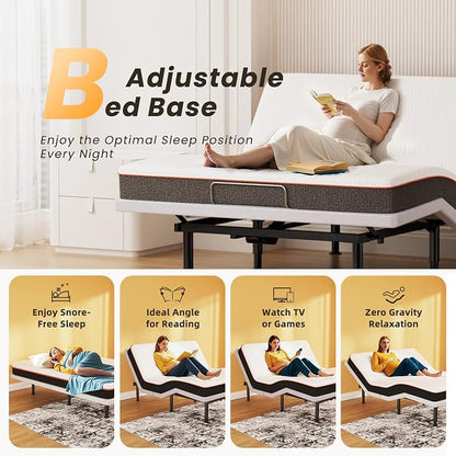 Adjustable Bed Frame King Size with Massage, Wireless Remote, Head Foot Incline, USB, Underbed Light Easy Assembly, Zero Gravity, Bedframe Basic with Quiet Motor