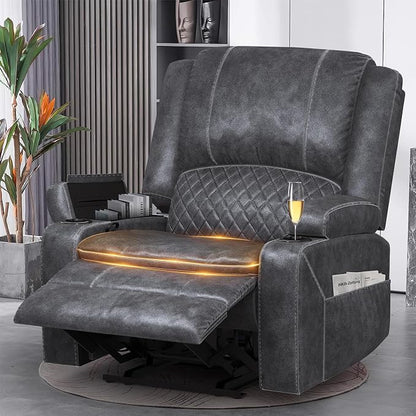 Yolsali Recliner Chairs for Adults, Oversize Manual Reclining Chair with 2-Tier Cushions, Dutch Velvet Recliner Chair with Hidden Storage Space, Living Room Recliner Chairs with Cup Holders - Grey