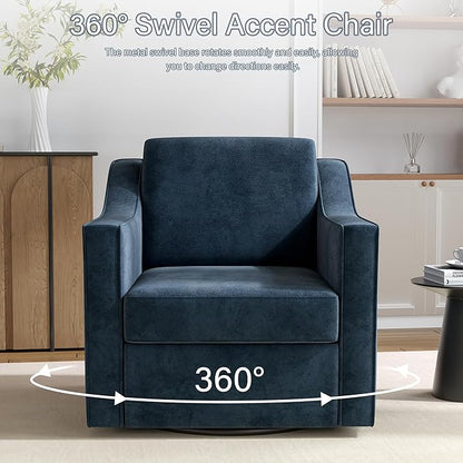 Swivel Accent Chair, 360° Swivel Upholstered Club Armchairs for Living Room, Comfy Single Sofa Reading Chair with Deep Seat, Metal Swivel Base, Chenille Fabric, Navy