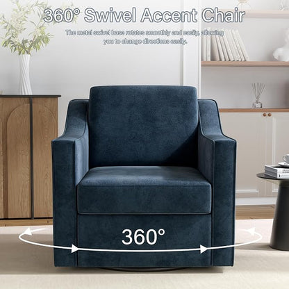 Swivel Accent Chairs Set of 2, 360° Swivel Upholstered Club Armchairs for Living Room, Comfy Single Sofa Reading Chair with Deep Seat, Metal Swivel Base, Chenille Fabric, Navy