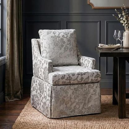 UVV Upholstered Dining Chairs Set of 4, Modern Jacquard Kitchen Chair Dining Room Chair with 4 Casters, Linen Armchair for Bedroom Reading Room Living Room, Silvery White