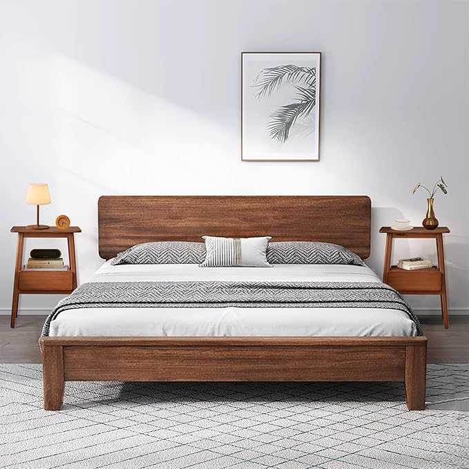 JIKUGO Nightstand Mid Century Modern and Drawers Display Cabinet for Bedroom Bamboo Bedside Tables 21.9x15.8x14.2in Night Stands Bed Side Table