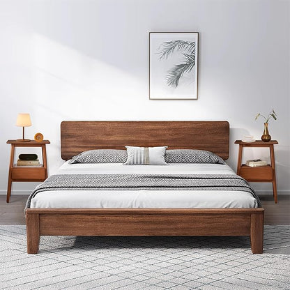 JIKUGO Nightstand Mid Century Modern and Drawers Display Cabinet for Bedroom Bamboo Bedside Tables 21.9x15.8x14.2in Night Stands Bed Side Table