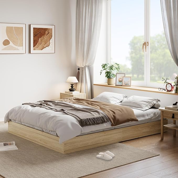 King Size Solid Wood Platform Bed, Modern Minimalist Floor-Standing Design with Robust Wooden Slats | Noise-Free, Space-Saving, No Box Spring Required | Easy Assembly for Luxurious Mast