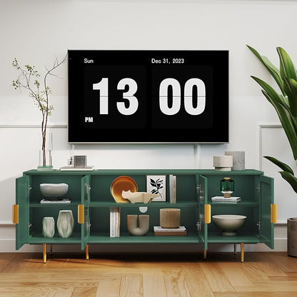 66" TV Stand for 75 Inch TV, Minimalist Media Console with Adjustable Shelves, Modern Entertainment Center with Storage for Living Room Bedroom, Green