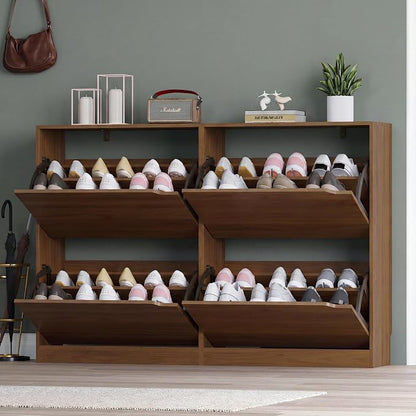BORNOON Shoe Cabinet with 4 Flip Drawers, Narrow Hidden Shoe Storage Cabinet, Slim Freestanding Shoe Rack Organizer for Entryway, Hallway, Bedroom, Living Room