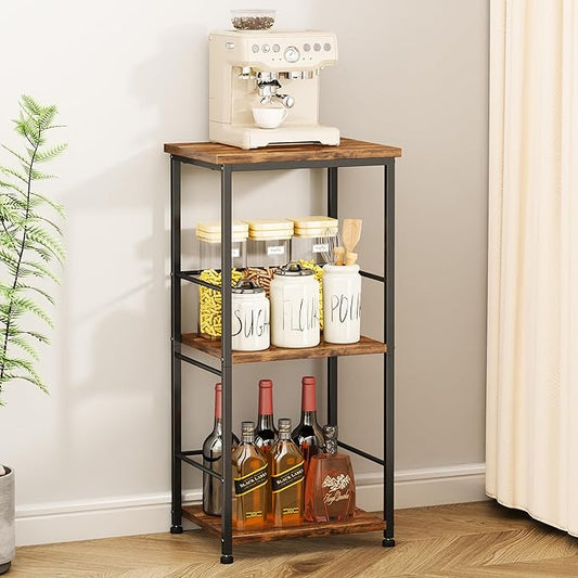 SWTYMIKI Coffee Bar Cabinet for Home - 3-Tier Sturdy Farmhouse Coffee Stand Station Multi-Purpose Buffet Sideboard - Kitchen Bar Table for Living Room, Corner, Small Space, Espresso