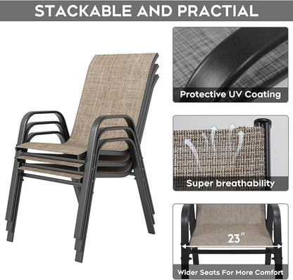 Outdoor Dining Set for 4,5pcs Patio Table and Chairs Set with Adjustable Umbrella Hole,37.8”x37.8” Square Metal Outdoor Table and Stackable Patio Chair for Yard, Garden, Porch