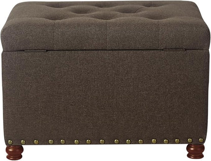 Joveco Storage Ottoman Linen Tufted Bench, Rectangular Footrest Footstool Coffee Table Seat for Living Room Bedroom, Coffee