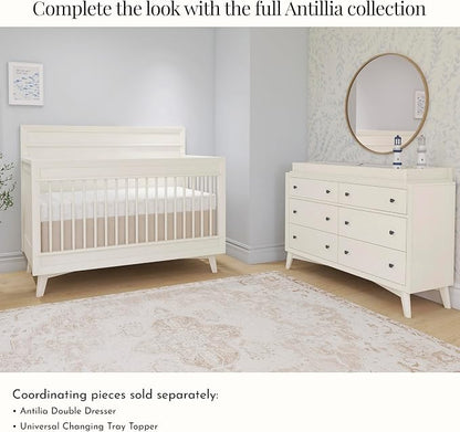 Evolur Loft Antilia 4-in-1 Convertible Full-Size Baby Crib in Vanilla Bean, GreenGuard Gold & BSA, Converts to Toddler, Day & Full-Size Bed, 3 Mattress Heights Modern Scandinavian Design