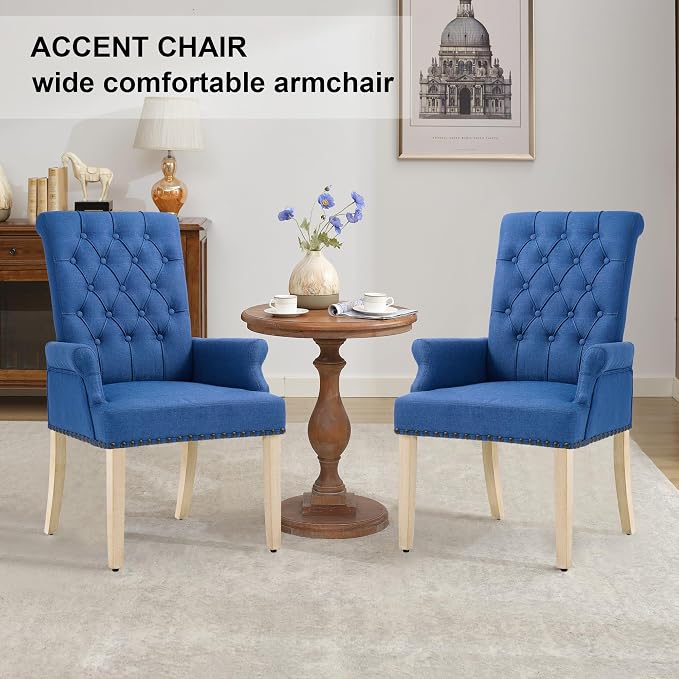 AODCHR Upholstered Fabric Accent Dining Chair Set of 5, Elegant Tufted Dining Room Chairs, Kitchen Room 1 Arm with 4 Armless,Blue